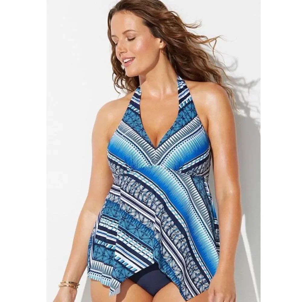 Swimsuits For All Women's Handkerchief Halter Tankini  Top size 14